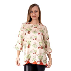 Personalized 3/4 sleeve blouse with your flower drawing. Custom color women's blouse 