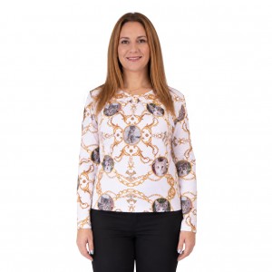 Personalized long sleeve blouse with photos of your pets. Custom women's blouse with cats 