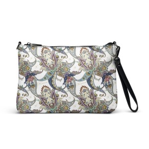 Custom All-Over Print Crossbody Bag with paisley design and personalized text 