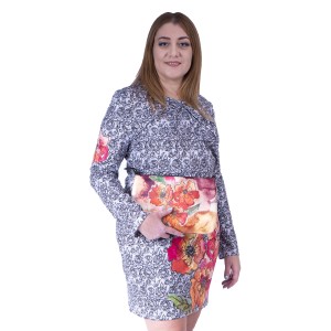 Personalized long sleeve dress with your flower drawing on lace background. Custom women's casual midi dress with long sleeves 