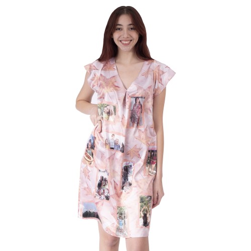 Personalized satin dress with your photos. Custom women's dress with short sleeves