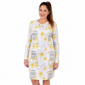 Personalized long sleeve dress with your flower drawing and text. Custom women's midi dress