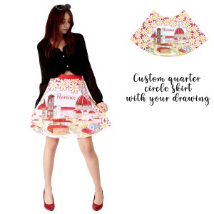 Women's quarter circle skirt with flowers and your custom drawing. Personalized women's midi skirt Florence