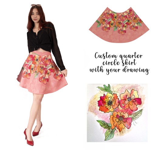 Custom women's quarter circle skirt with your drawing. Personalized women's midi skirt