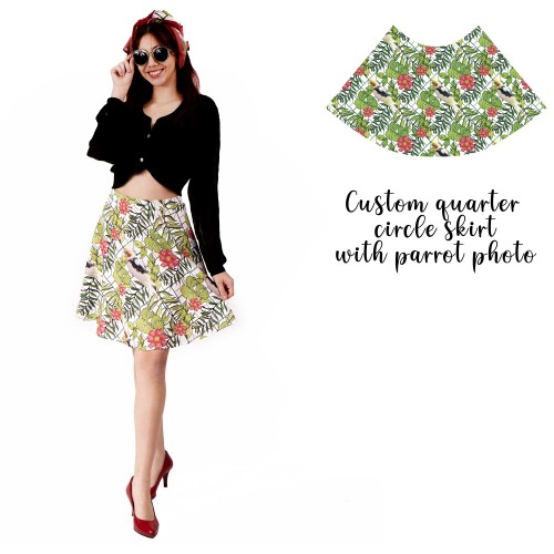 Custom women's quarter circle skirt with your parrot's photo. Personalized women's midi skirt