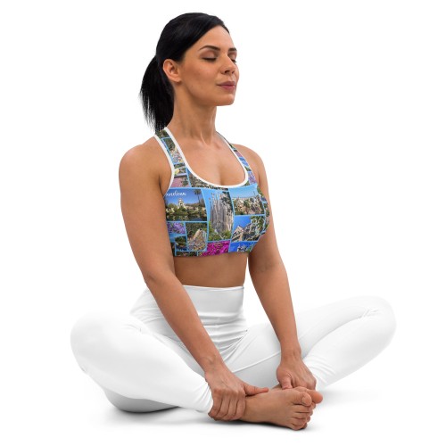 Custom All-Over Print Sports Bra with Your Photos. Barcelona Inspired Sports Top 