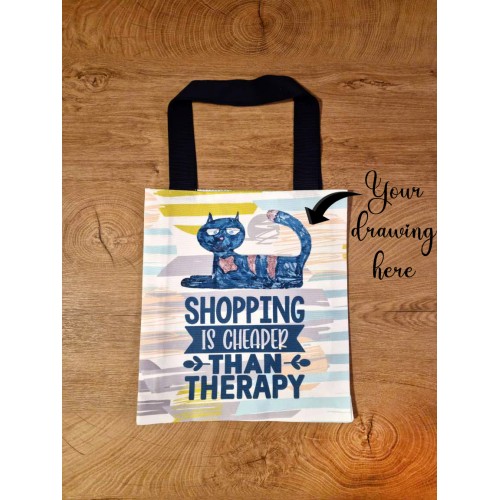 All-Over Print Custom Tote Bag with your Drawing. Shopping is cheaper than therapy personalized bag 